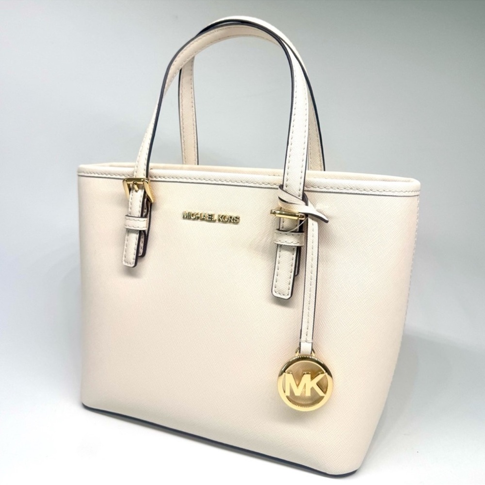 Michael Kors XS Jet Set Travel Top Zip Tote Bag Leather Light Cream - Picture 2 of 9
